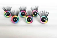 50pairs new 12mm to 30mm 3d rainbow glitter toy eyes with black eyelash tray with back washer for handcraft plush doll r3