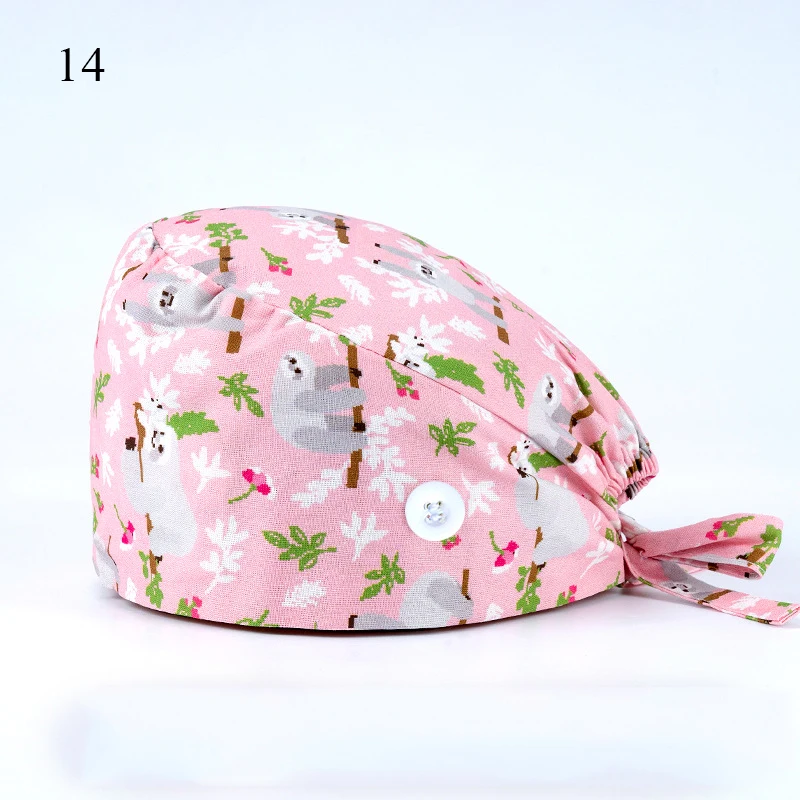 

2022 Cute Cartoon Print Nurse Cap Surgical Cap Baotou Cap Doctor Hat Fashion Buckle Pure Cotton Nurse Hat Breathable Scrub Cap