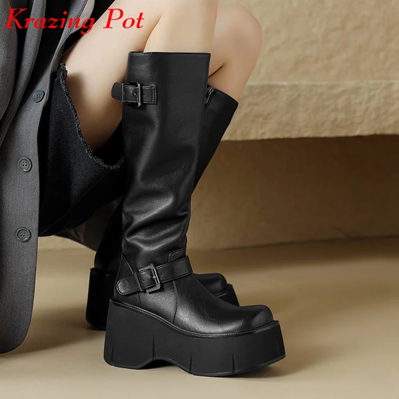 

Мотоциклетные сапоги из коровьей кожи, с круглым носком, на толстой подошве