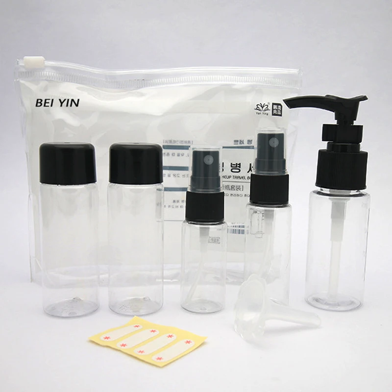 

7pcs/set Refillable Travel Bottles Set Package Cosmetics Bottles for Travel Plastic Pressing Spray Bottle Makeup Tools Kit