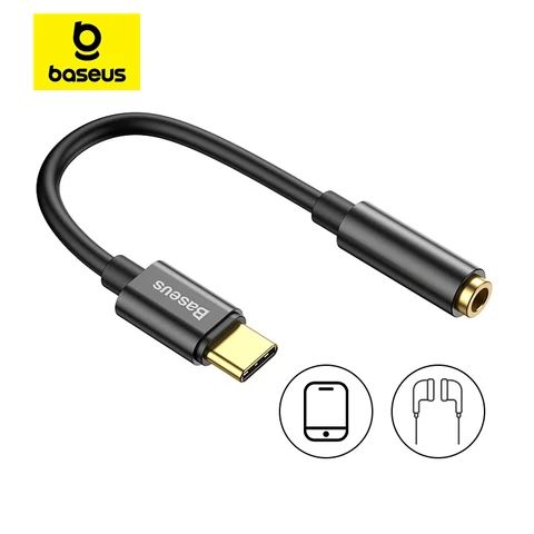 Кабель AUX USB C с разъемом для наушников Baseus типа C на 3,5 мм, адаптер для наушников, аудиокабель для Xiaomi 13 Oneplus 12, Huawei P40