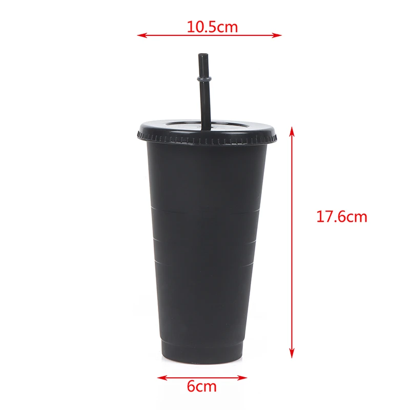 

Lid With Cup 710ml Black White Straw Plastic Cups Reusable Color Change Coffee Cup Mug Tumbler Matte Finish Coffee