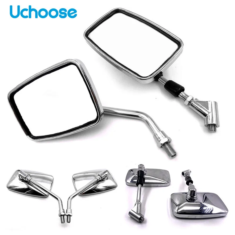 

1Pair Universal Rectangle Motorcycle Rearview Mirrors 10mm Chrome retrovisor de moto mirror For Honda Scooter E-Bike Novel