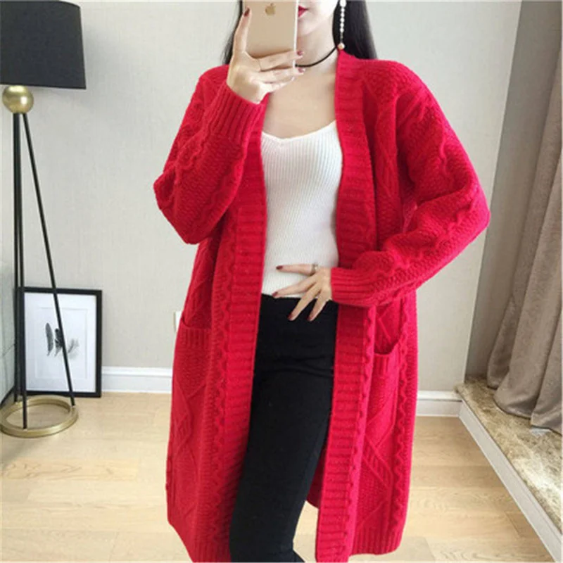 

Women Long Cardigans For Autumn Winter Warm Oversize Long Cardigans Poncho Korean Knit Jacket Sueter Mujer Solid 2019 Coat PZ262