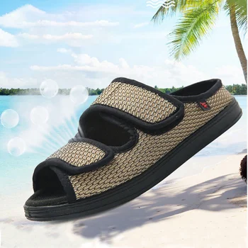 Summer Dew Toe Diabetic Shoe Female Foot Swollen Feet Wide Magic Stick Shoes Widen Thumb Outside Middle-aged Old Women Slipper 1