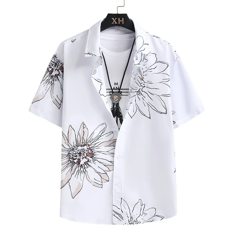Floral Short-sleeved Shorts Shirt Suit For Men's Summer Oversized Five-half Sleeve Beach Two-piece Set