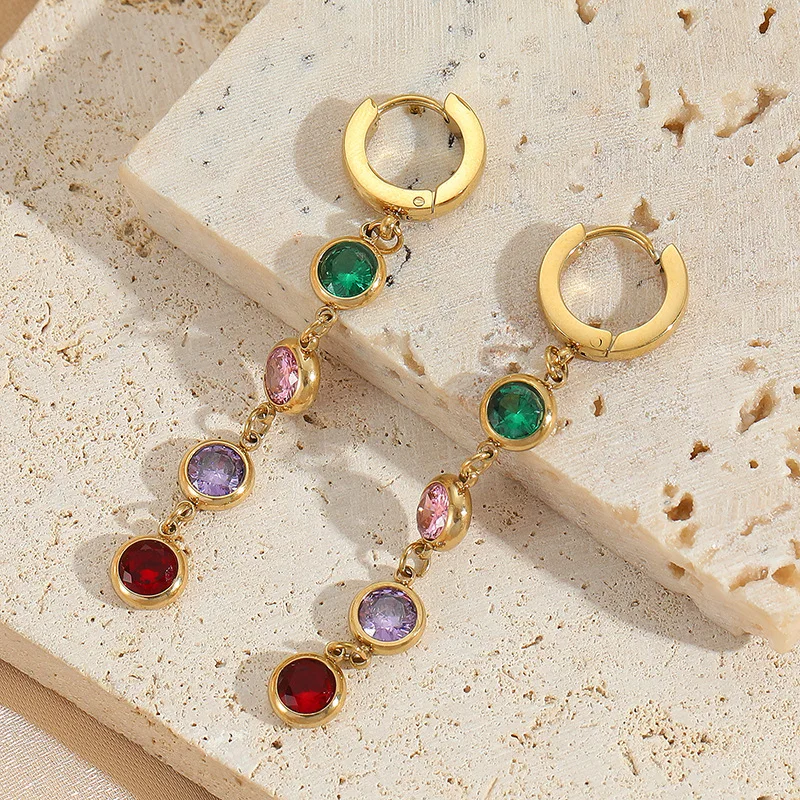 Bilandi Fashion Jewelry Stainless Steel Stylish Cubic Zircon Earrings High Quality Metal Geometric Drop Earrings For Women 6