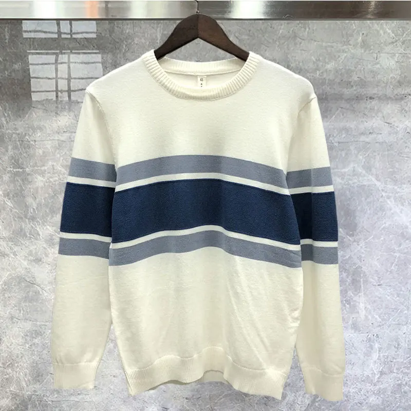 

2023 Slim Knitted Pullover Sweater Social Dress Shirt Fall Contrasting Stripes Men Long Sleeve Streetwear Clothing Erkek Kazak