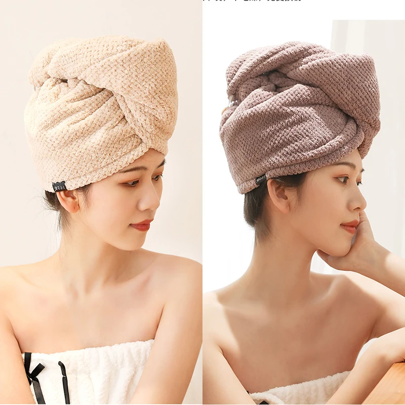 

Thickened coral fleece hair drying cap, absorbent bath cap with edged hair towel, double-layered head wrap for adult women
