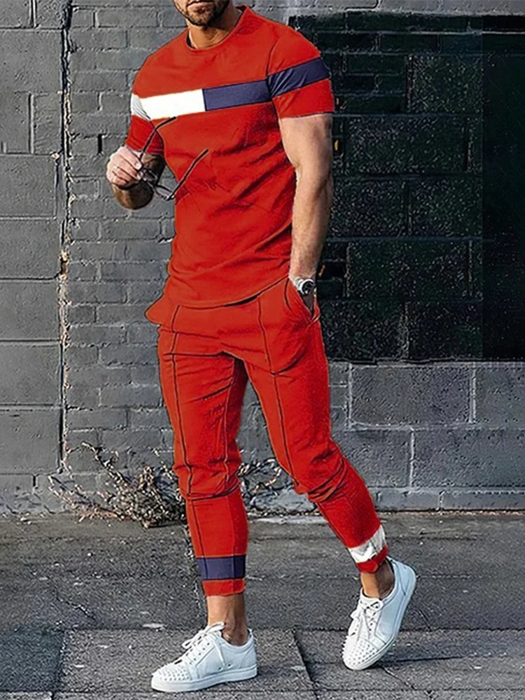 2023 Summer New Arrivals Men’s Sets Tracksuit Two Piece Suit Jogger Outfit 3D Striped Printed Streetwear Oversized Male Clothes