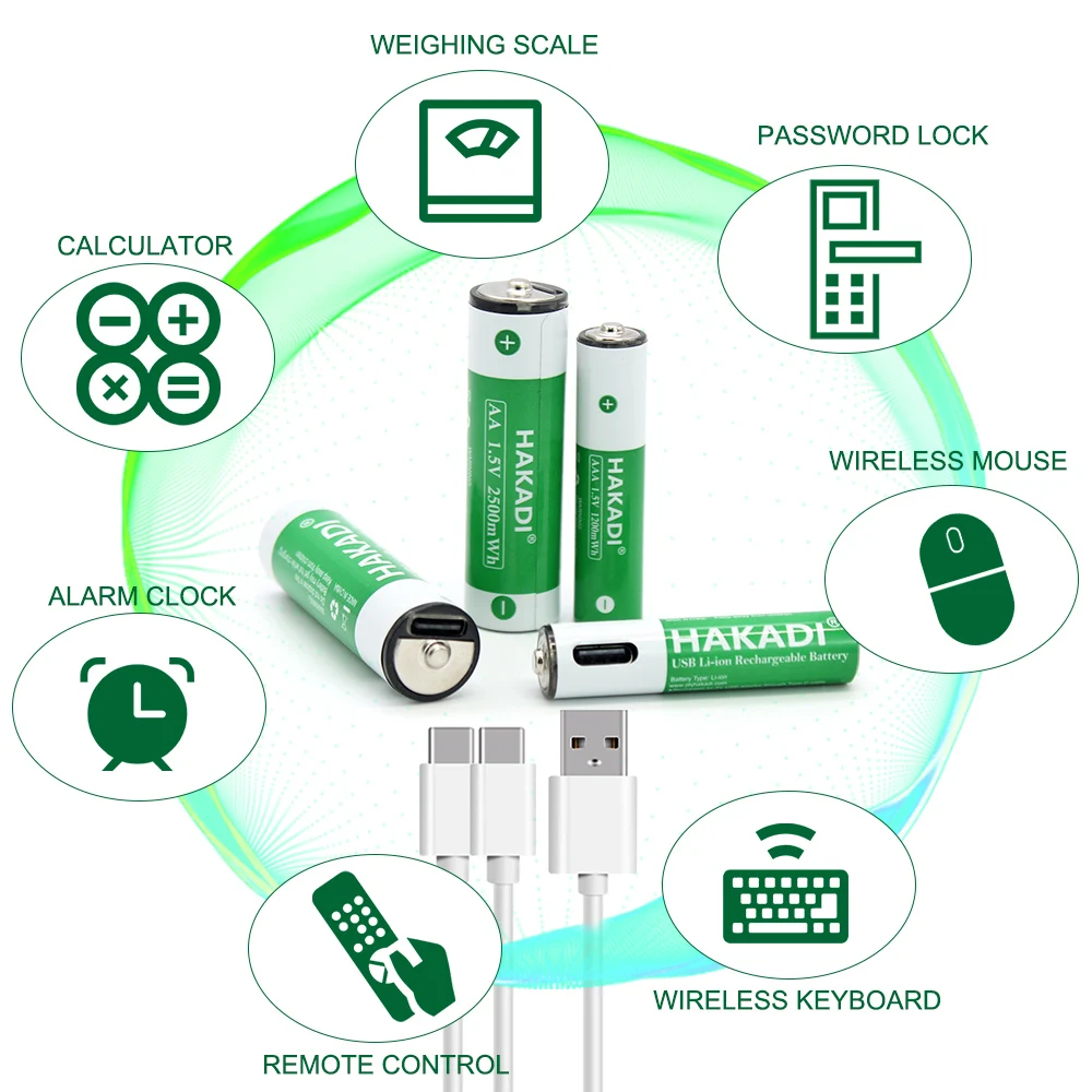 Перезаряжаемые мини-USB Аккумуляторы HAKADI Pilas 1,5 в 1200 мАч AAA USB Батарея 2 в 1 Тип C Быстрая зарядка No.7 литиевая батарея для игрушечной клавиатуры