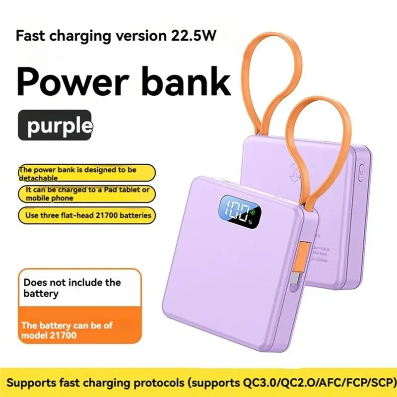Фото A53M-Mini Безконтактный корпус для зарядного устройства Power Bank мощностью 22,5 Вт, для сборки своими руками, с отсеком для 3 аккумуляторов 21700 и кабелем питания. №3