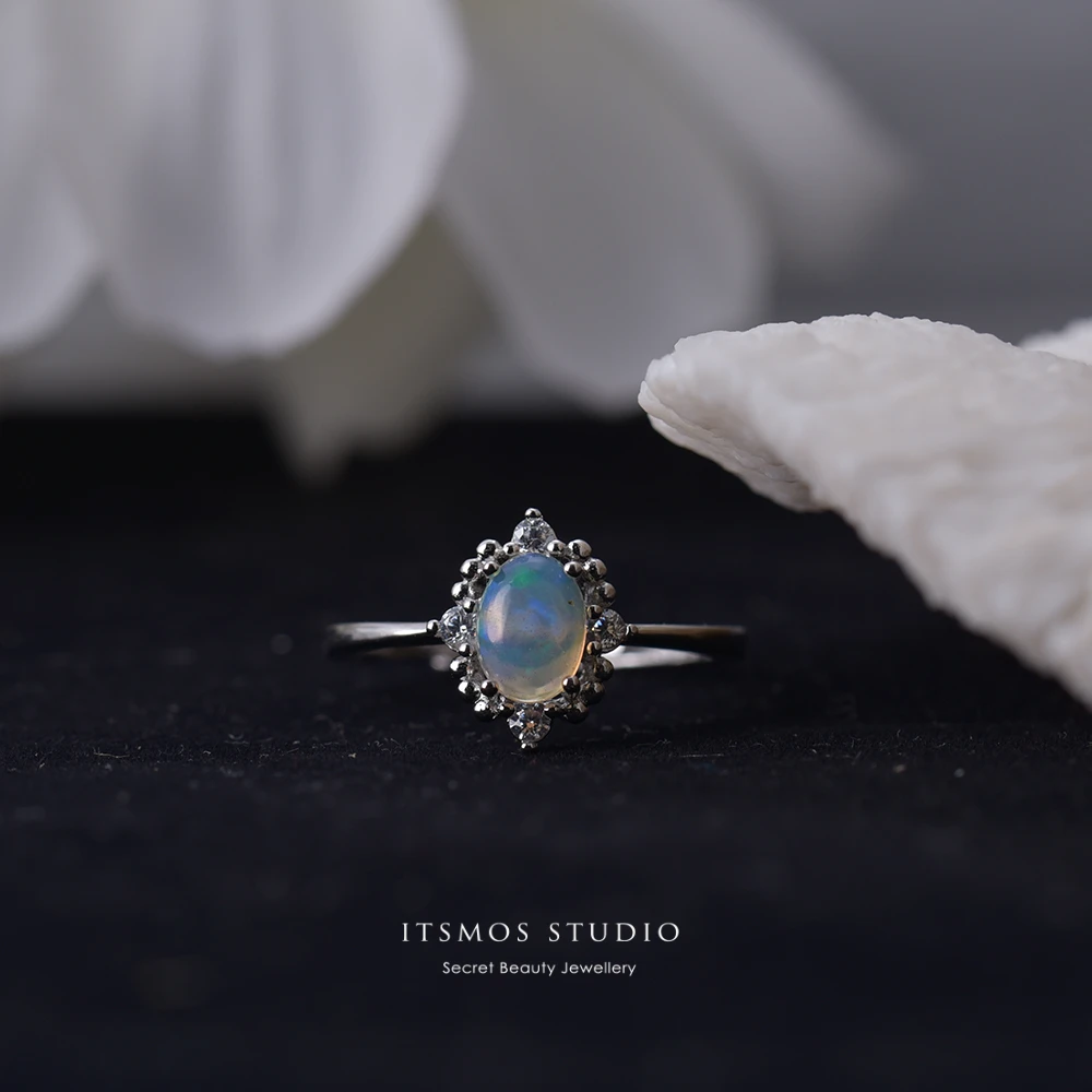 

ITSMOS Opal Rings Natural Opal Colorful Light Gemstone Silver Band Ring Luxury Jewelry for Women Dainty Party Gift