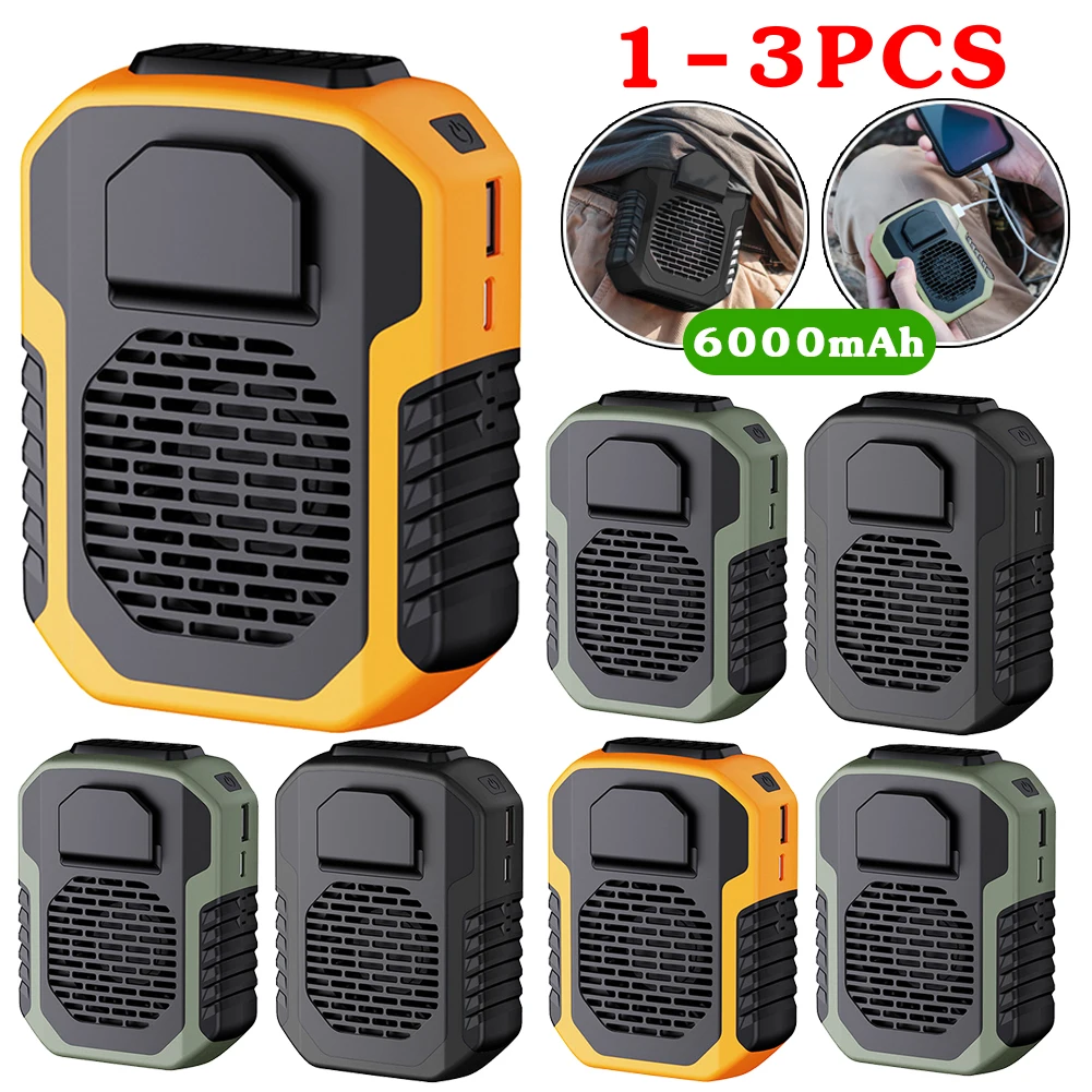 

1-3pcs 6000mAh Waist Fan USB Air Conditioning Hanging Neck Mini Exhaust Fan for Outdoor Sports Air Conditioning Cooling Fans