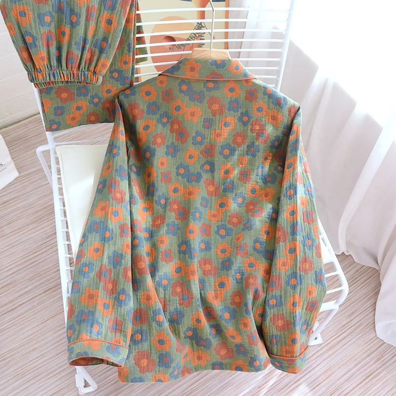 New Women's Pajamas Set 100% Cotton Spring /Autumn  Pajamas for Women Sleepwear Two Piece Large Flower Size Four Season Home