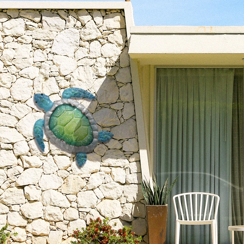 

Металлическая синяя черепаха со стеклом, настенное искусство для домашнего декора, настенная скульптура, статуя для внутреннего и наружного украшения бассейна, двора, ванной комнаты
