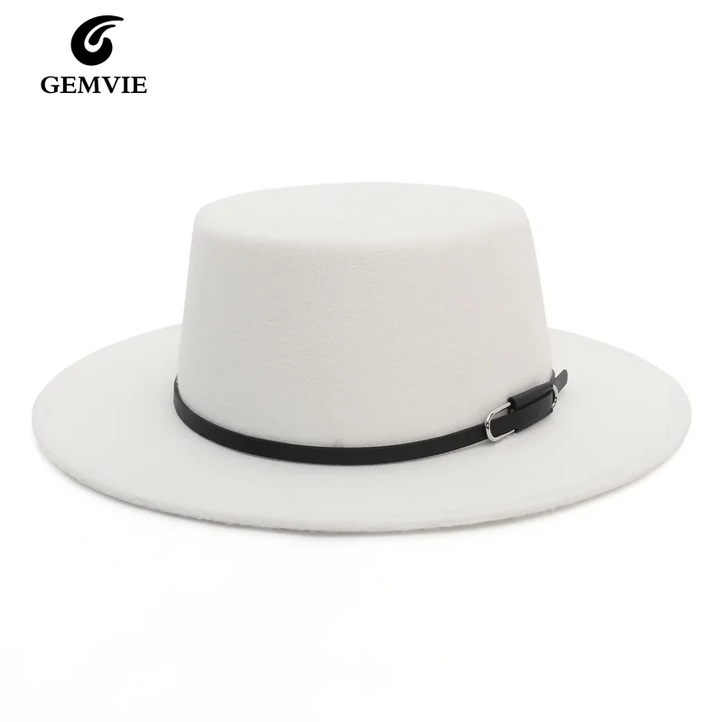 

New Felt Hat Men Flat Hats with Belt Women Vintage Trilby Caps Warm Jazz Hat Chapeau Femme Panaman Cap Pork Pie