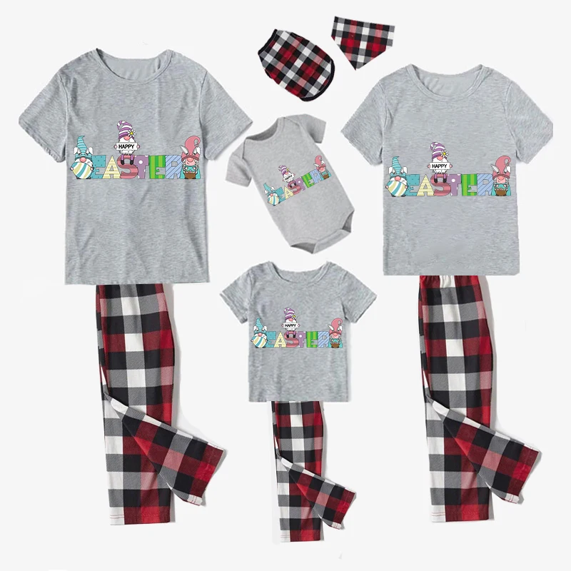 Easter Family Matching Pajamas Exclusive Design Happy Easter Gnomies Gray Pajamas Set