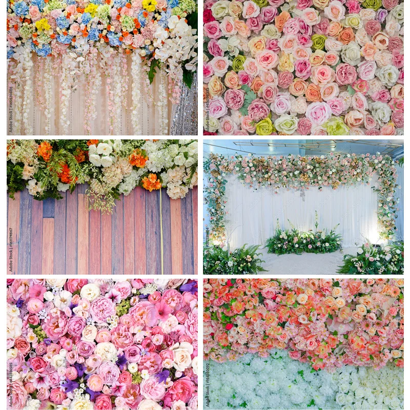 

Photorealistic Fabric Photography Backdrops Prop Flower Wall Wood Floor Wedding Party Theme Photo Studio Background LLH-02