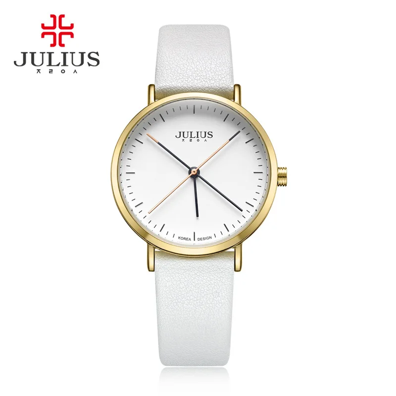 JULIUS Red Brown Watchband Leather Simple and Fashionable LARGE DIAL WATCH QUARTZ Waterproof Women's New Good Quality Watch 2022 enlarge