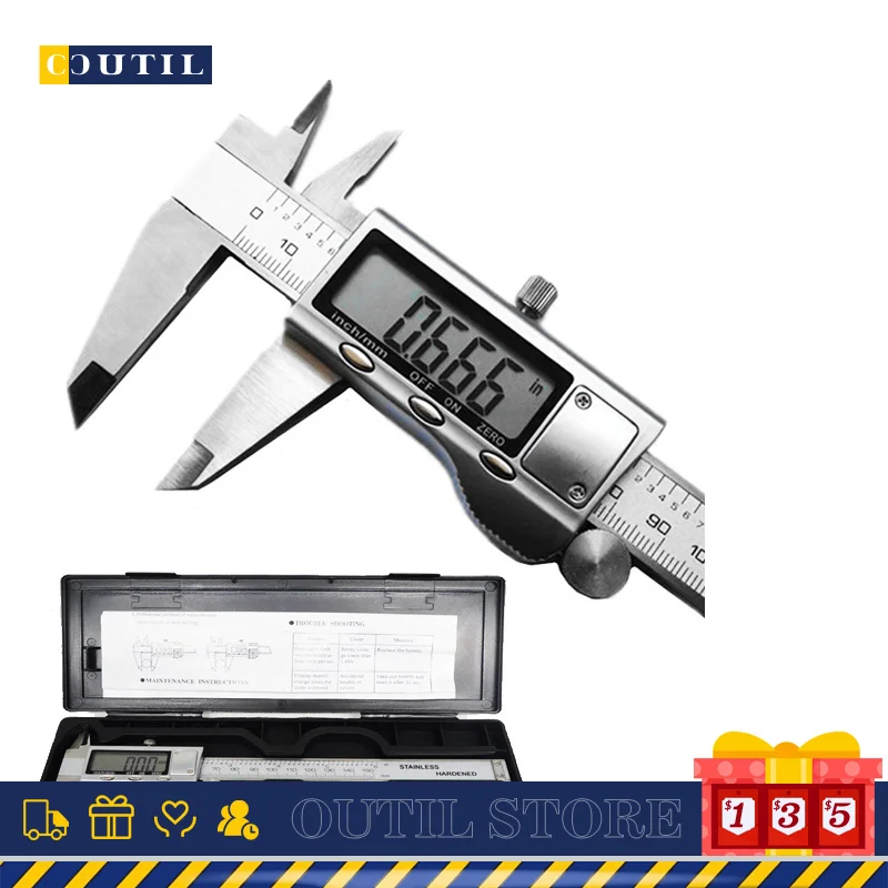 

0-6 Inches Tool Vernier Caliper Pachymeter Stainless Electronic Digital Precision Metric Schuifmaat Dijital Kumpas