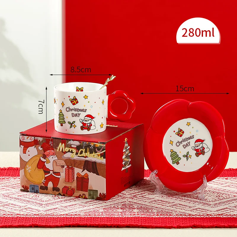 

280ml Creative Cute Cartoon Ceramic Coffee Cup Christmas Ceramic Cup Afternoon Tea Cup Set