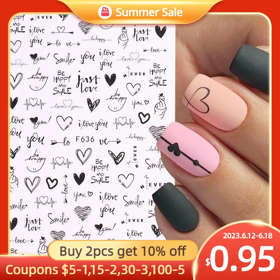 3D Nail Stickers Heart Love Design Nail Art Decals Valentines Letters Trasnfer Sliders 2023 Manicure Tattoo Decorations CHF636