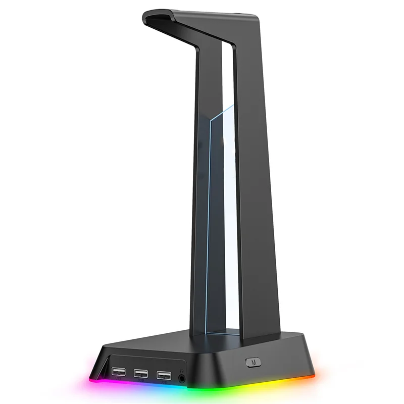 

Подставка для Игровых Наушников RGB, настольный держатель для гарнитуры, светящийся Логотип с 3 USB и 3,5 мм вспомогательными портами (черный)