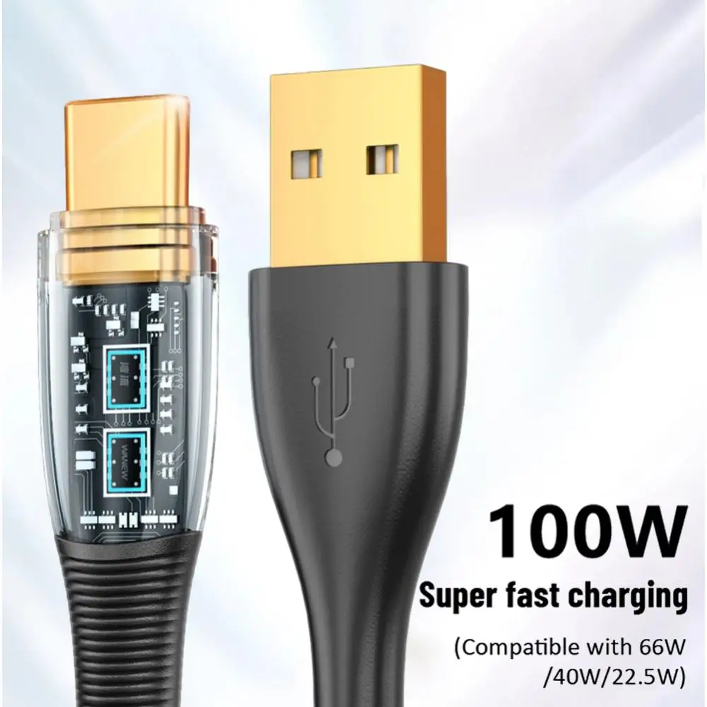 

Usb Cable Transparent Phone Data Cable 100w Fast Charging Data Cable For Xiaomi For Samsung Galax Phone Accessories A-c Cable
