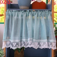 solid hemp stitching lace short curtains south korea blueyellowpurple linen half curtains kitchen valance a075
