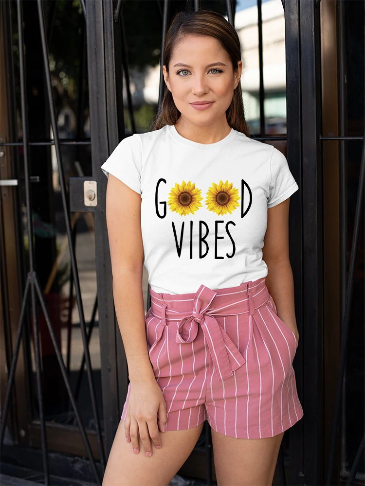Эстетическая повседневная футболка good vibes летняя площадь Испания женская одежда