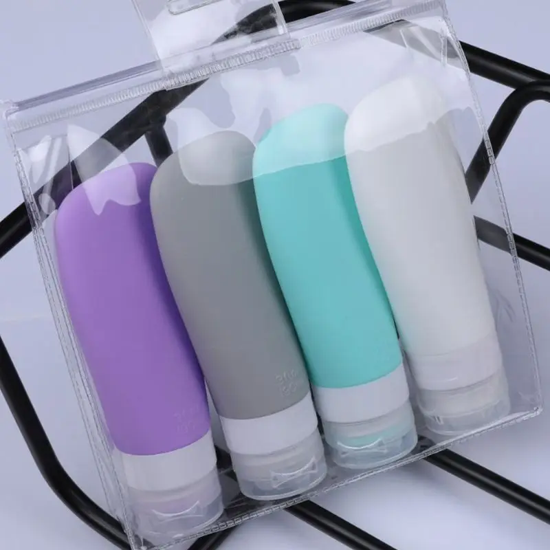 

4Pcs/Set Portable Silicone Empty Bottles Squeezable Refillable Tubes Containers