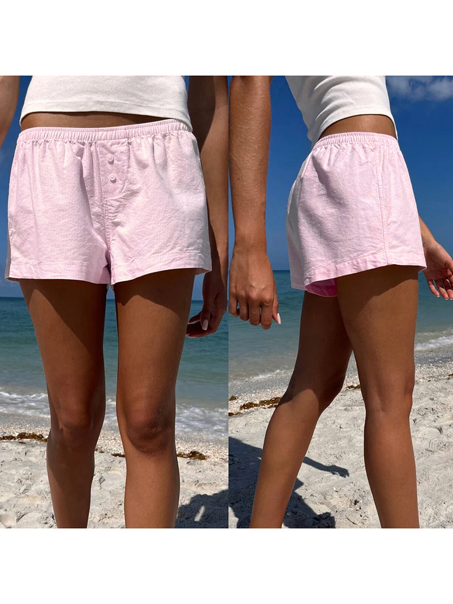 Женские клетчатые шорты-боксеры Y2k с эластичной талией и широкими штанинами