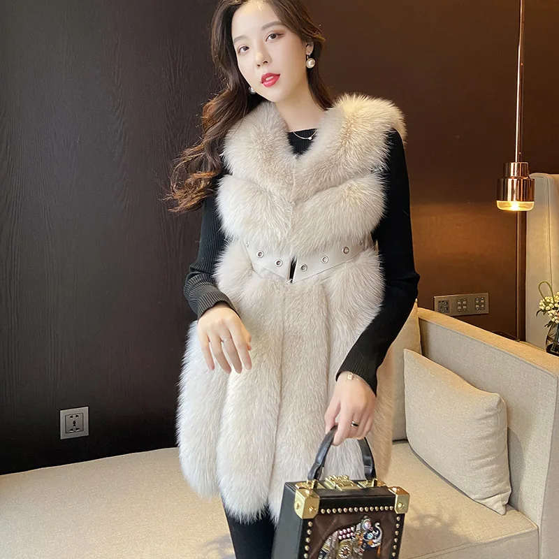 Fox Hair Vest Women's Fur Autumn and Winter New Mid Long Fur One European and American Fashion Trend