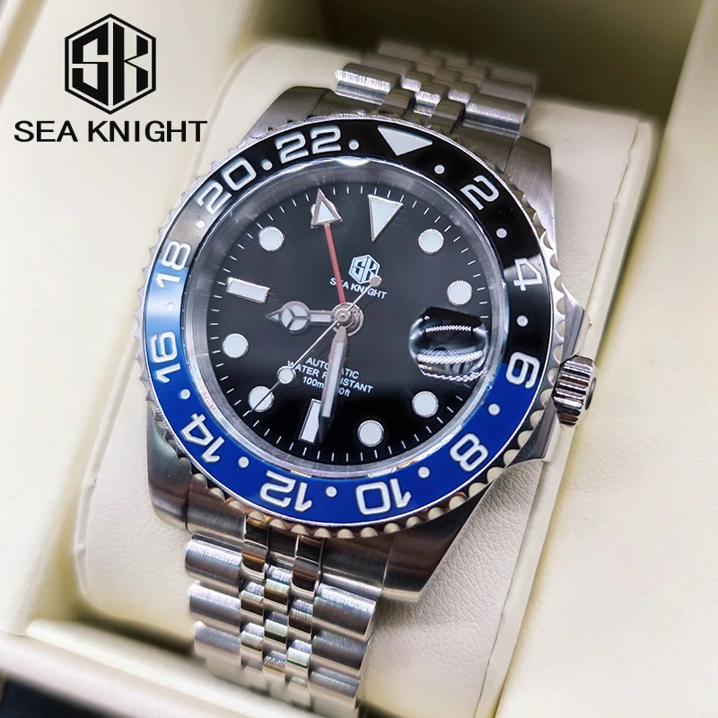 Sea knight GMT Automatic Watch Men's Mechanical Watch Sapphire Crystal 40mm Ceramic Bezel Luxury Luminous 100 M Waterproof Clock