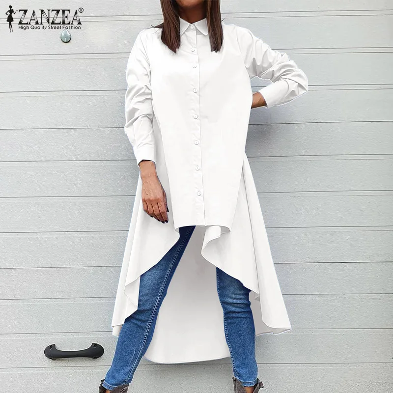 

Oversized Fashion OL 2022 Women's Blouse Irregular Shirts Long Sleeve Tops Tunic ZANZEA Casual A-line High Low Blusas Chemise
