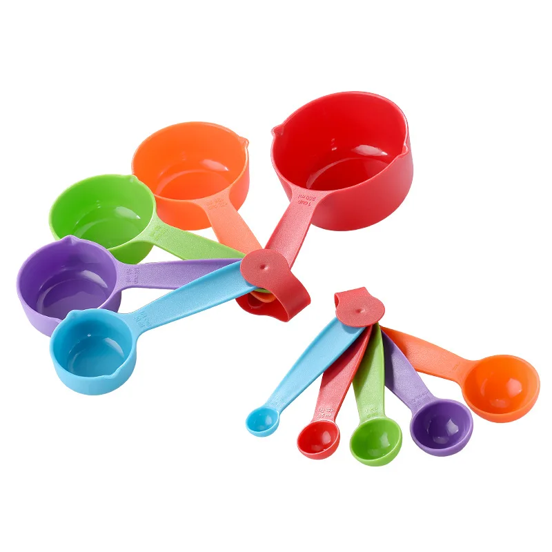 

10pcs Set Color Plastic Measuring Cups and Spoons Set Flavored Coffee Food Salt Oil Sugar Milk Flour Scoop Kitchen Baking Gadget