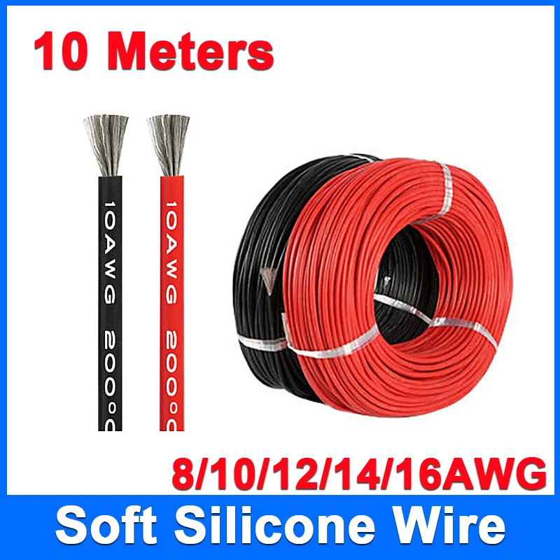 

10 м/партия, термостойкий силиконовый кабель 8/10/12/14/16AWG