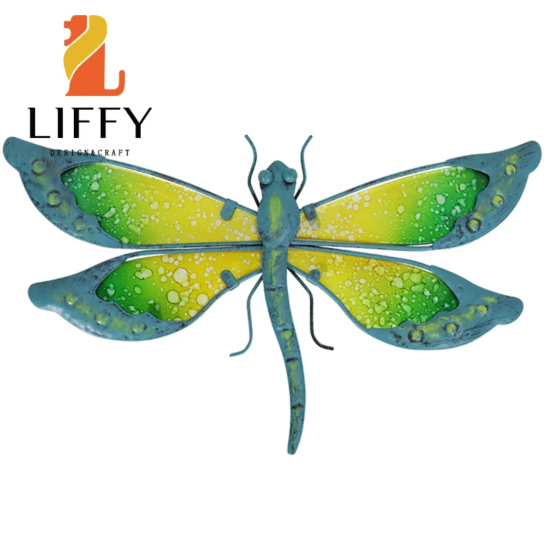 

Home Decor Metal Cyan Dragonfly with Glass Wall Artwork for Garden Sculpture Statue of Living Room Bedroom Office