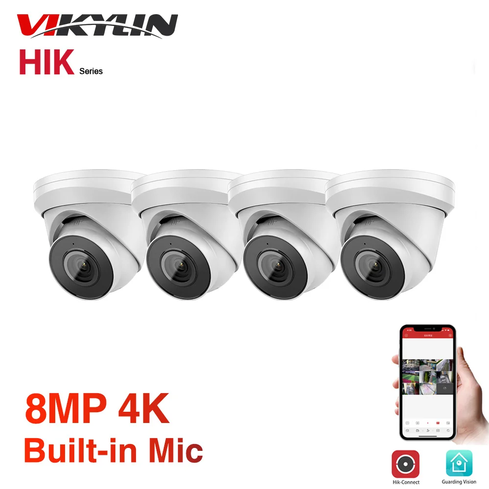 

VIKYLIN CCTV 8MP 4K IP Camera POE Turret H.265+ IP67 MIC EXIR2.0 IR 30M Human Vehicle Detect Video Powered by Hik-connect APP