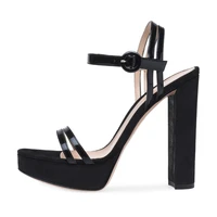 2022 new fashion summer buckle strap black sandals female chunky thick heel with platform sandals