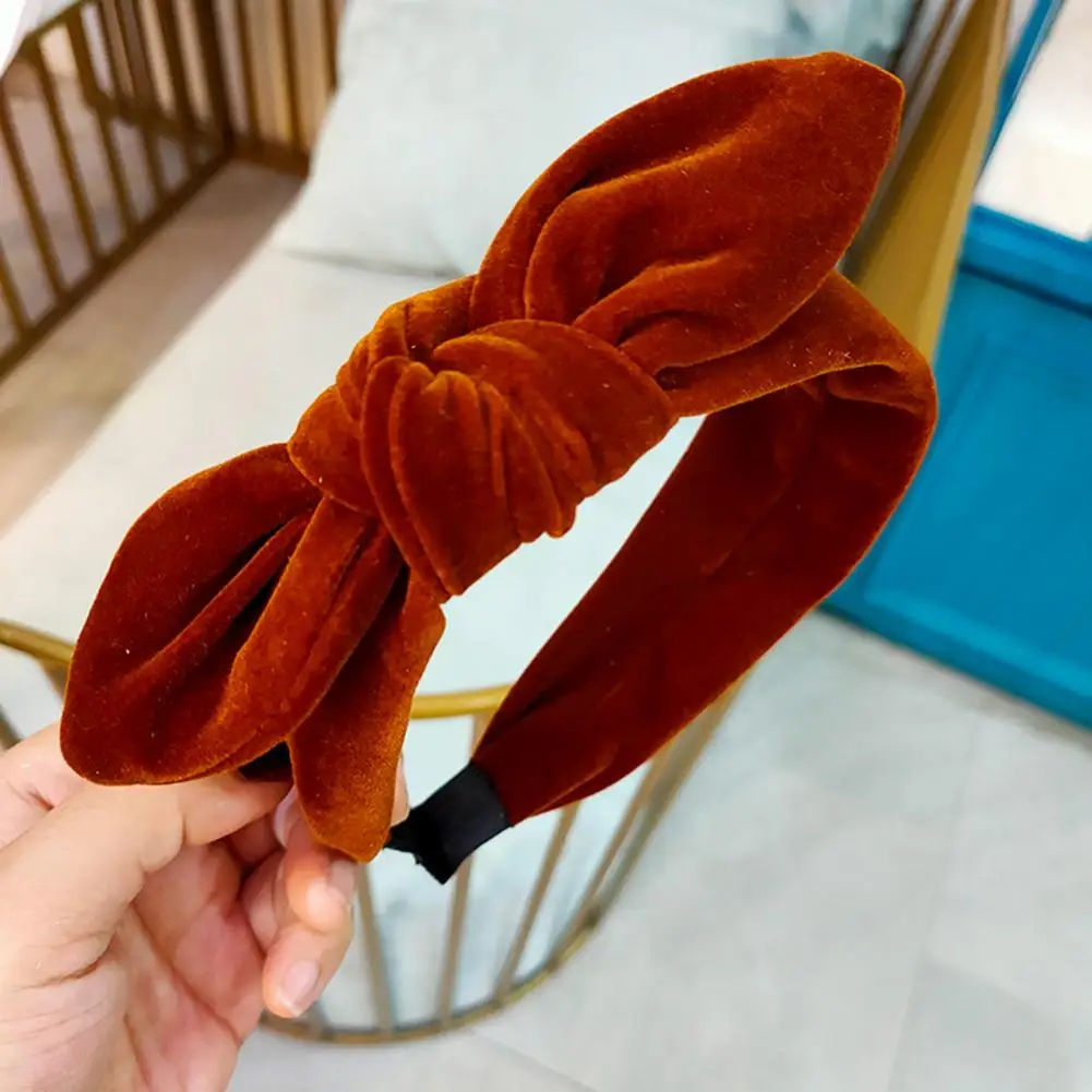 

Ladies Headband Velvet Women Hairband Pure Color Bowknot Female Head Band