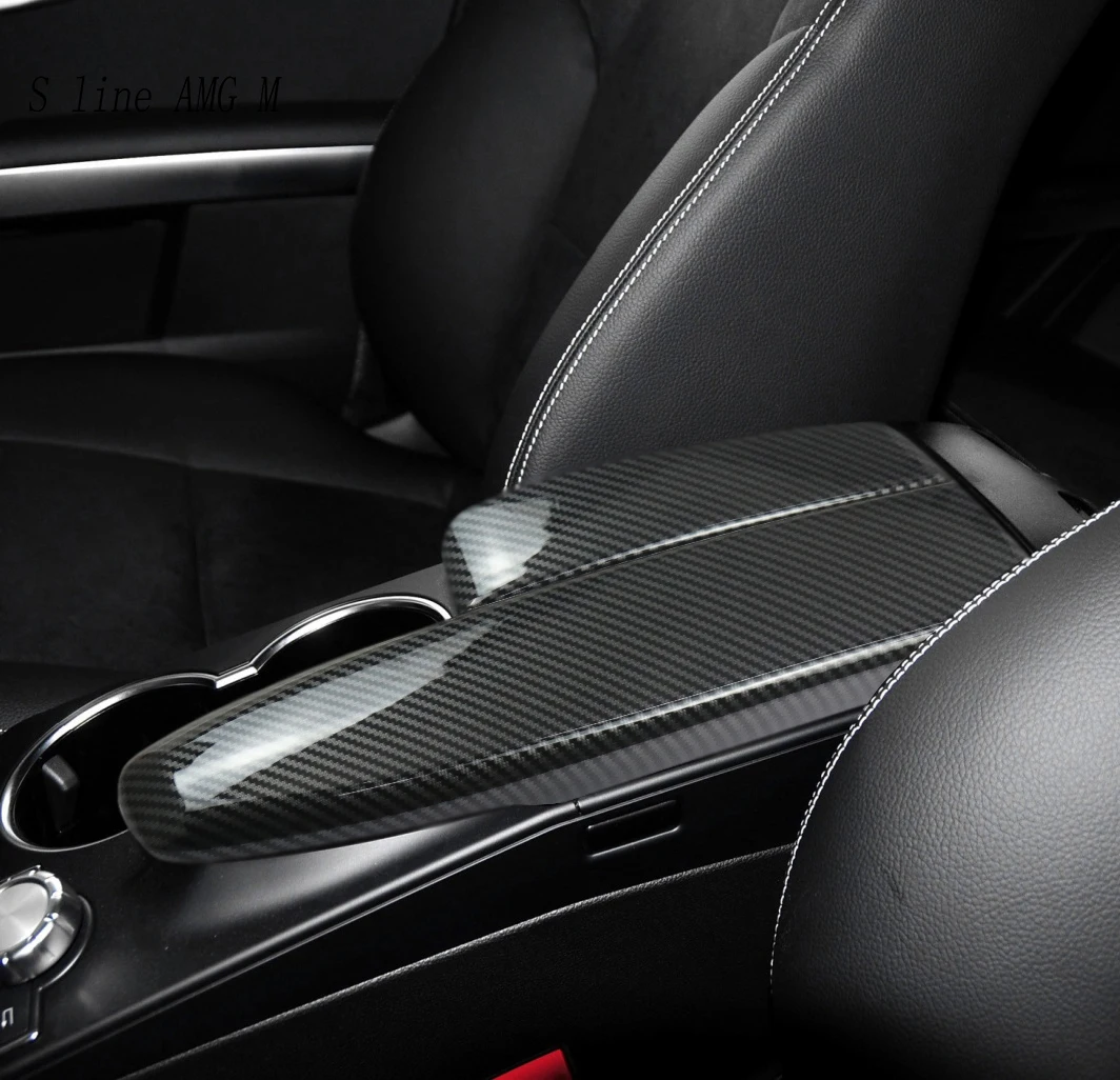 

RHD Car Stowing Tidying Armrest Box Panel Carbon fiber Cover Interior Trim For Mercedes Benz C Class W204 GLK X204 Accessories