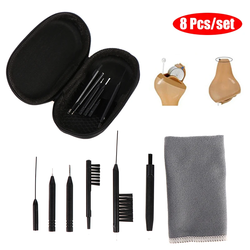 8Pcs/Set Hearing Aid Cleaning Kit Brush Vent Cleaner Wire Magne Wax Loop Tools Set