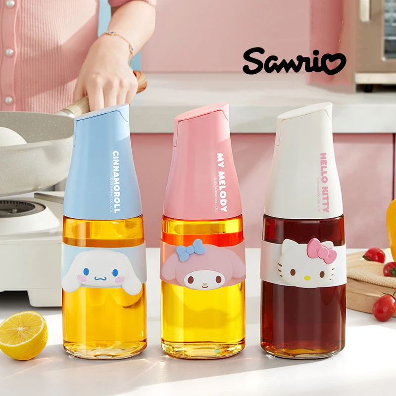 

New Anime Kawaii Sanrio Hello Kitty Oil Can Girl Cute Cinnamoroll My Melody Household Leakproof Glass Oiler Soy Sauce Pot Gifts