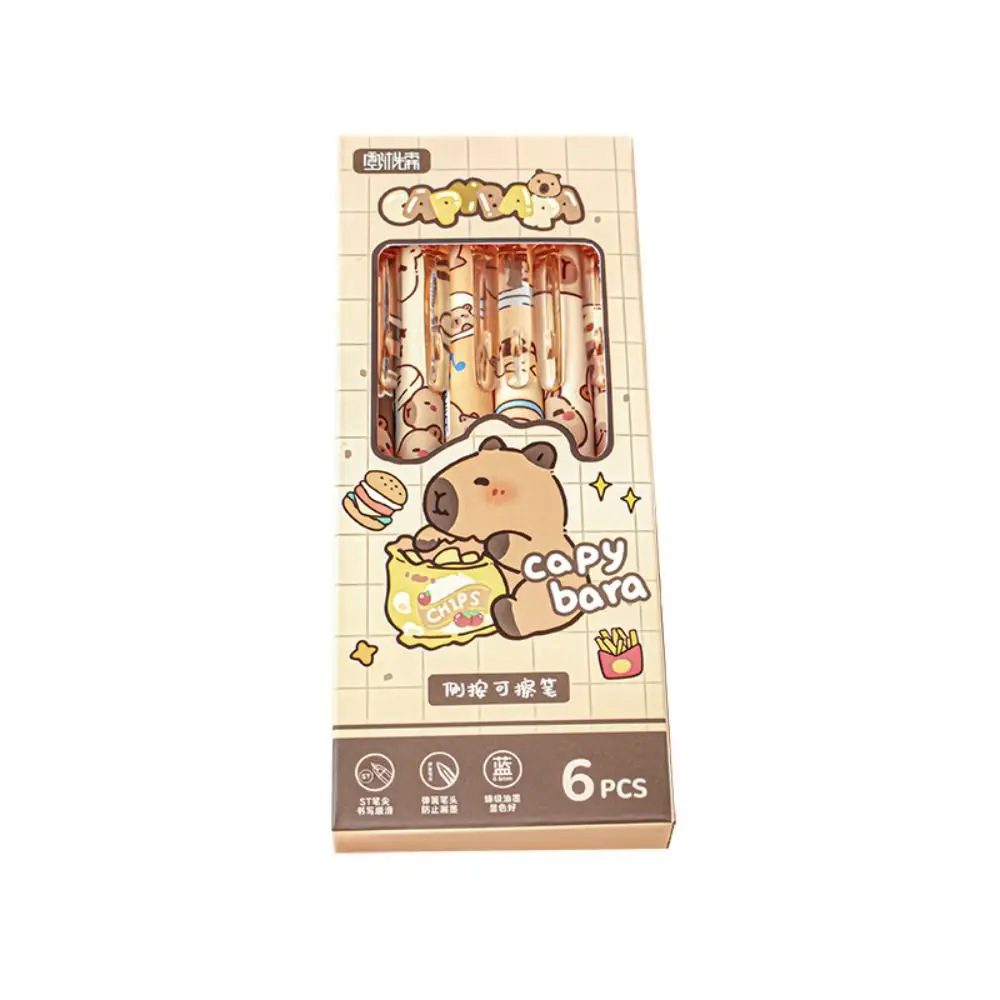 6 шт. INS Kawaii Capybara стираемая ручка мультфильм синие чернила милая для письма