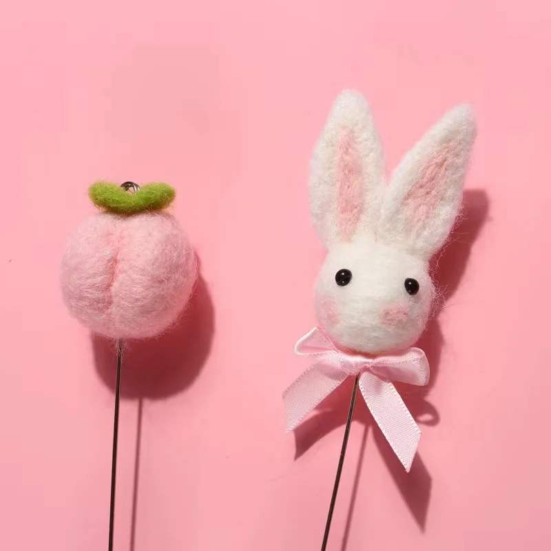 

DLDER Fairy stick cat toy, handmade wool felt cartoon Japanese pink funny cat stick, cute cat pet toy