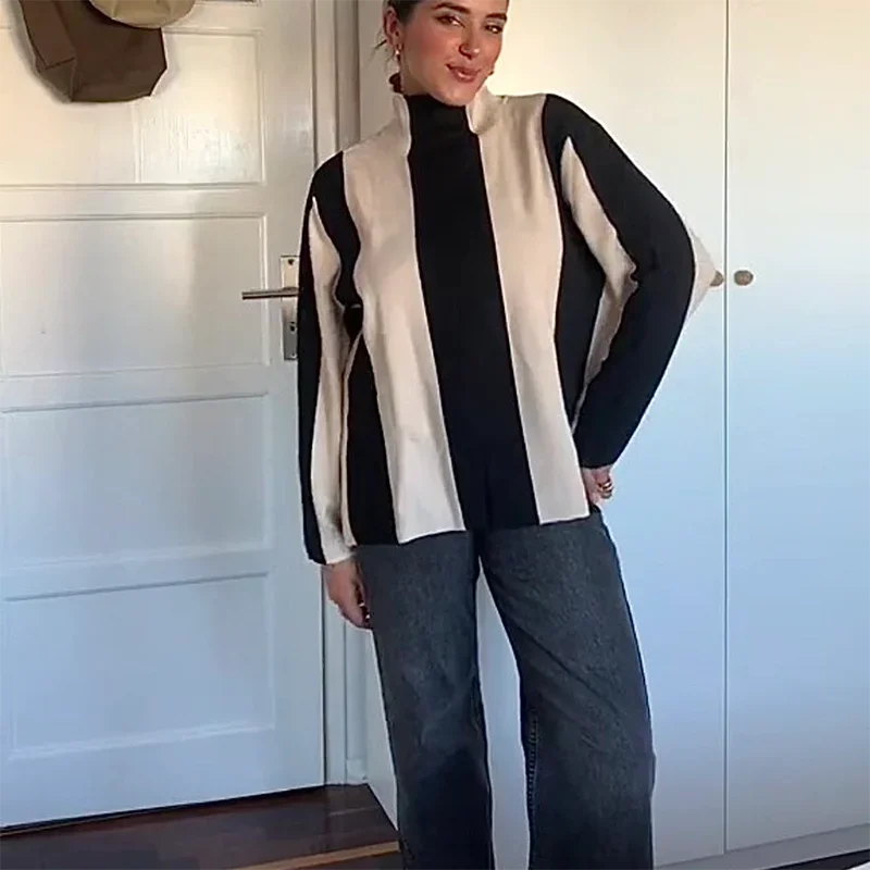 Женский Осенний вязаный пуловер полосатый свитер трикотажная одежда с длинным