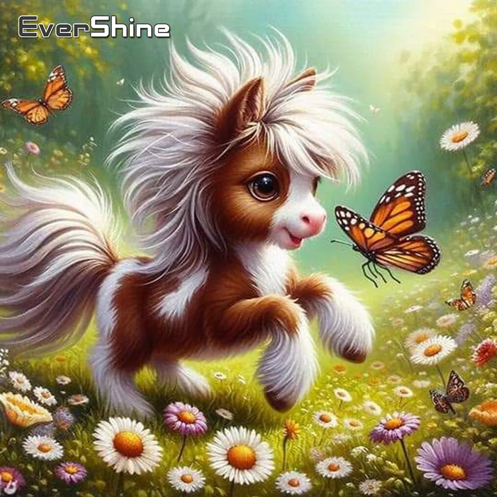 Evershine 5D Алмазная Живопись - Лошадь И Бабочка Полная Круглая Квадратная Мозаика