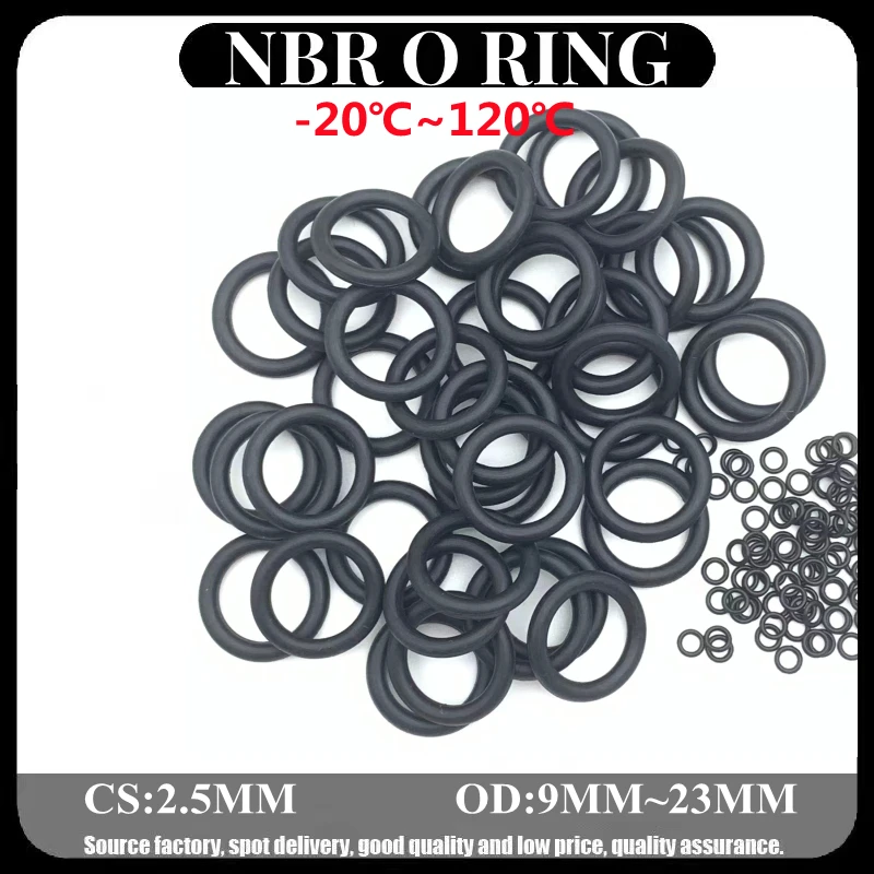 

Уплотнительное кольцо NBR черное, 100 шт., уплотнительные прокладки для масла, толщина 2,5 мм, внешний диаметр 9 ~ 23 мм, автомобильная Нитриловая Р...